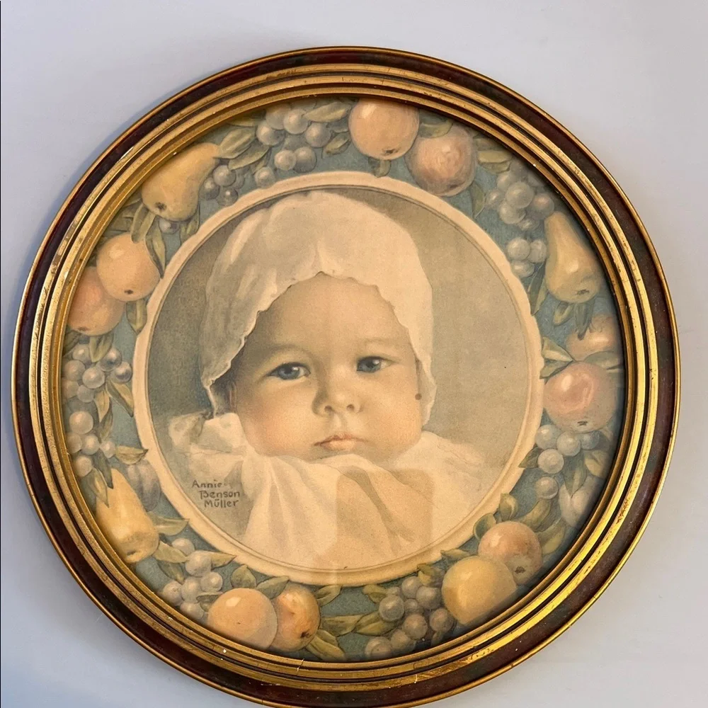 Vintage Gold Framed Baby Portrait Wall Art By Annie Benson Muller 11”